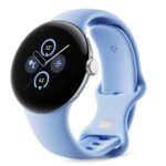 Google Pixel Watch 2 LTE, poliertes Silber, Bay Active Band, Fitbit Herzfrequenz-Tracking und Stressmanagement