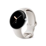Google Pixel Watch LTE, Edelstahl Polished Silver, Chalk Sportarmband, Aktivitäts- und Herzfrequenz-Tracking