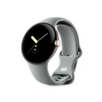 Google Pixel Watch WLAN, Edelstahl Champagne Gold, Hazel Sportarmband, Aktivitäts- und Herzfrequenz-Tracking