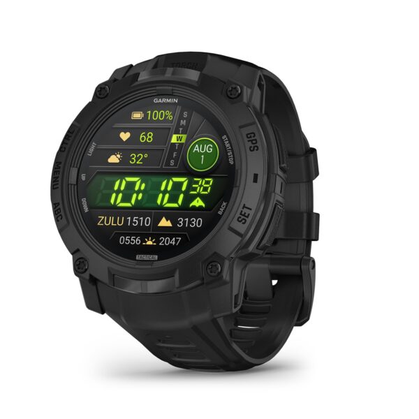 Garmin Instinct 3 Tactical 50 mm AMOLED GPS-Smartwatch, 80+ Sport-Apps, taktische Funktionen, LED-Taschenlampe
