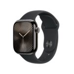 Apple Watch Series 10 42 mm GPS + Cellular, Titangehäuse Schiefer, Sportarmband Schwarz M/L, EKG