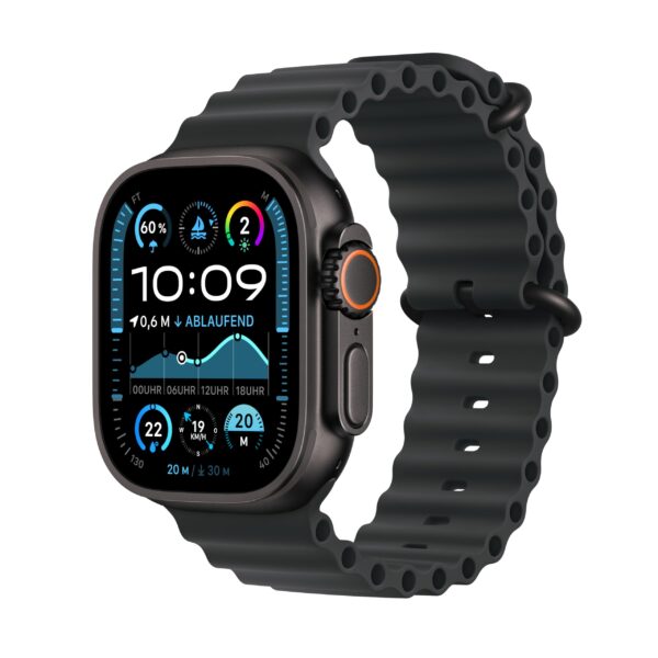 Apple Watch Ultra 2 49 mm GPS + Cellular, Titangehäuse, Ocean Band Schwarz, Generalüberholt